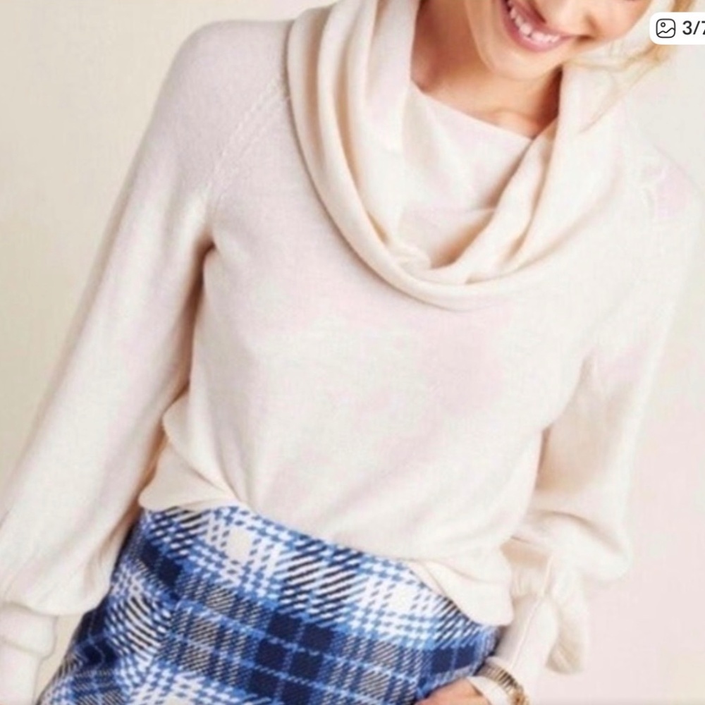 Anthropologie Jolene Ivory Wool Cowl Neck  Sweater SZ M